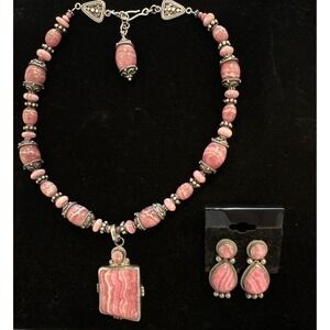 RHODOCHROSITE Sterling Silver Necklace Earrings‎ SET Quality Statement Piece